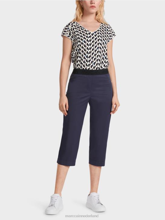 kleding middernacht blauw 464J596 zomerbroek met elastische tailleband Marc Cain