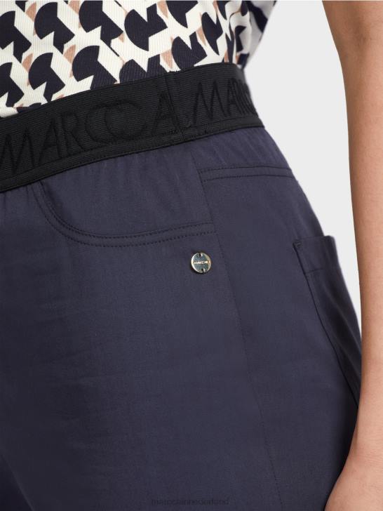 kleding middernacht blauw 464J596 zomerbroek met elastische tailleband Marc Cain