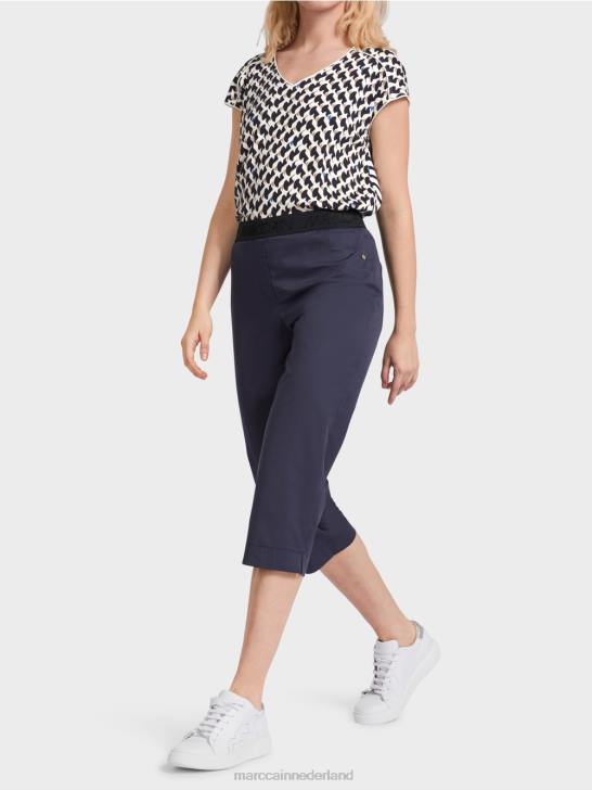 kleding middernacht blauw 464J596 zomerbroek met elastische tailleband Marc Cain