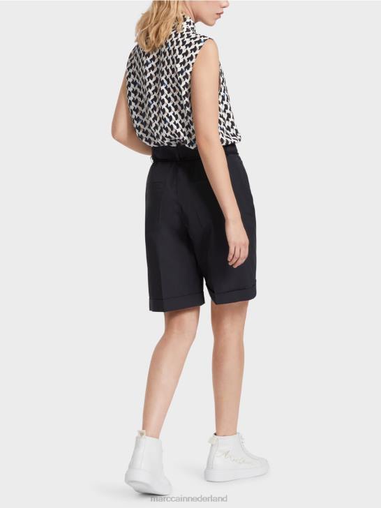 kleding middernacht blauw 464J598 katoenen short met vouw Marc Cain