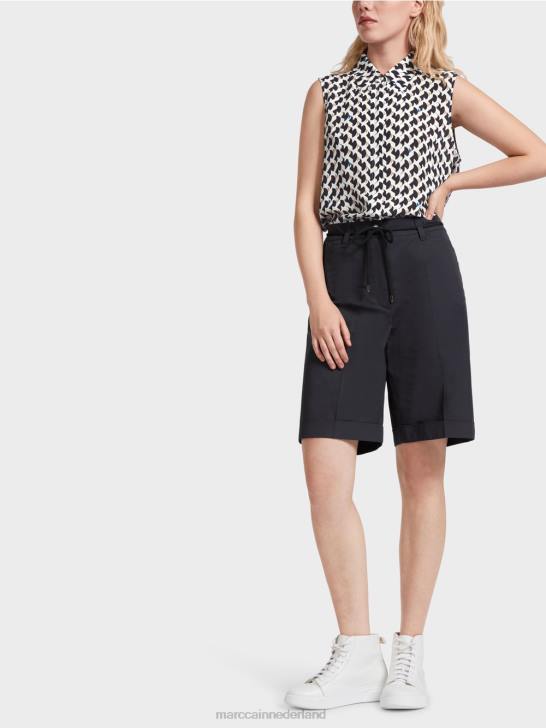 kleding middernacht blauw 464J598 katoenen short met vouw Marc Cain