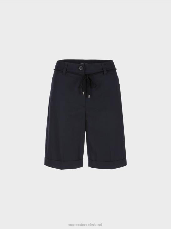 kleding middernacht blauw 464J598 katoenen short met vouw Marc Cain
