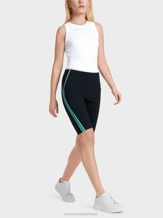 kleding middernacht blauw 464J604 nauwsluitende korte broek met koord en lint Marc Cain