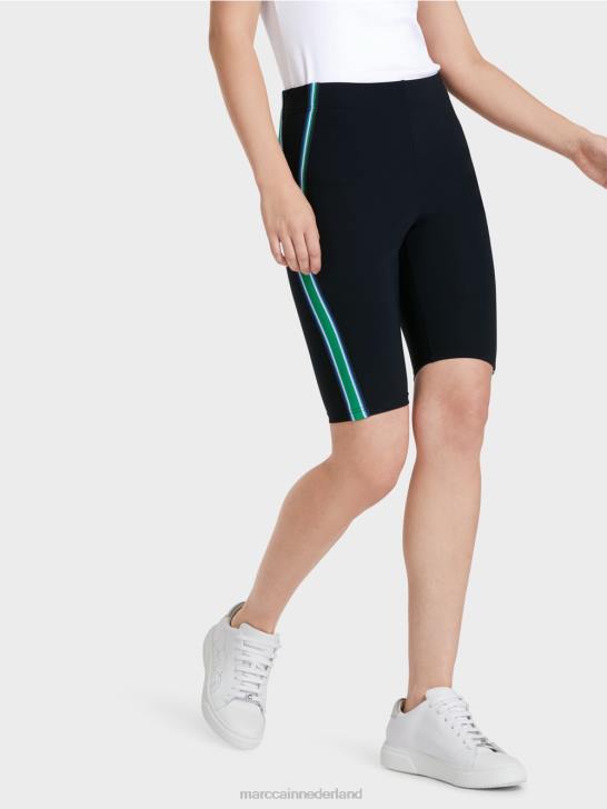 kleding middernacht blauw 464J604 nauwsluitende korte broek met koord en lint Marc Cain