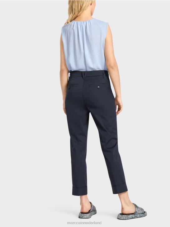 kleding middernacht blauw 464J667 franca broek met plooi en manchet Marc Cain