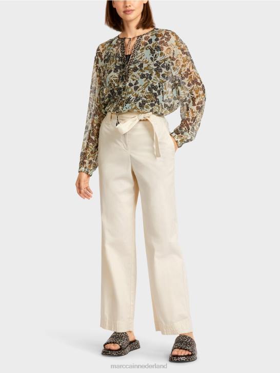 kleding poeder crème 464J694 "Rethink Together" broek in paperbag-stijl Marc Cain