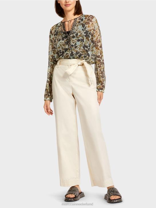 kleding poeder crème 464J694 \"Rethink Together\" broek in paperbag-stijl Marc Cain