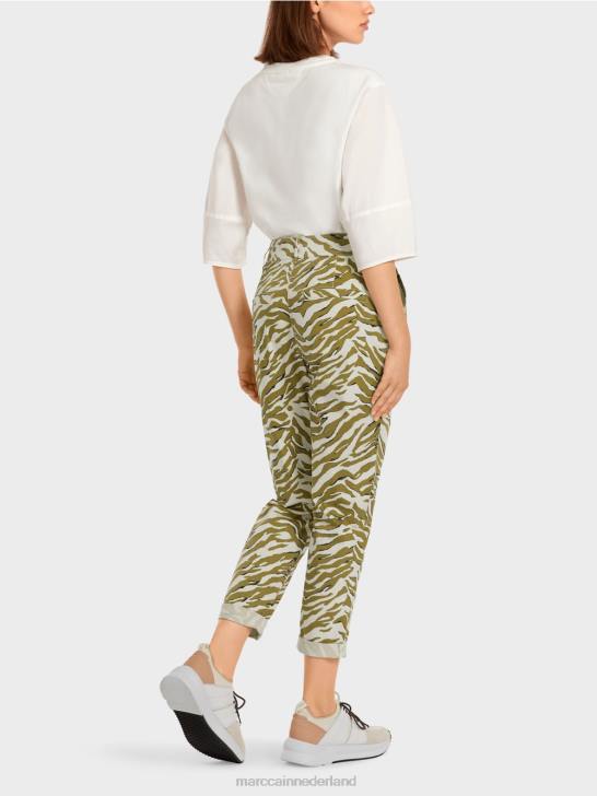 kleding poeder crème 464J696 geplooide broek aan de voorkant met luipaardprint Marc Cain