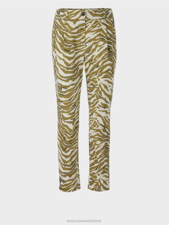 kleding poeder crème 464J696 geplooide broek aan de voorkant met luipaardprint Marc Cain