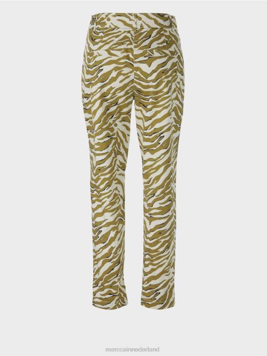 kleding poeder crème 464J696 geplooide broek aan de voorkant met luipaardprint Marc Cain