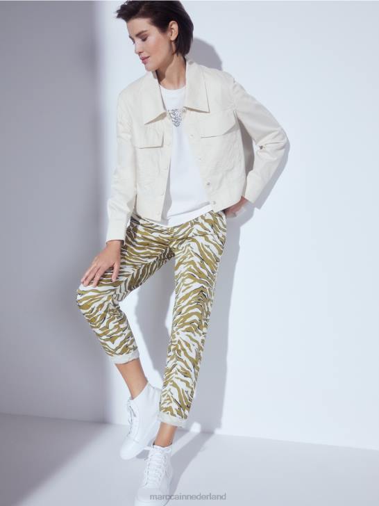 kleding poeder crème 464J696 geplooide broek aan de voorkant met luipaardprint Marc Cain