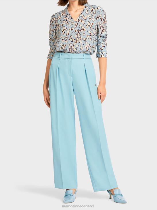 kleding sfeervol blauw 464J734 lichtgewicht broek met geperste vouwen Marc Cain