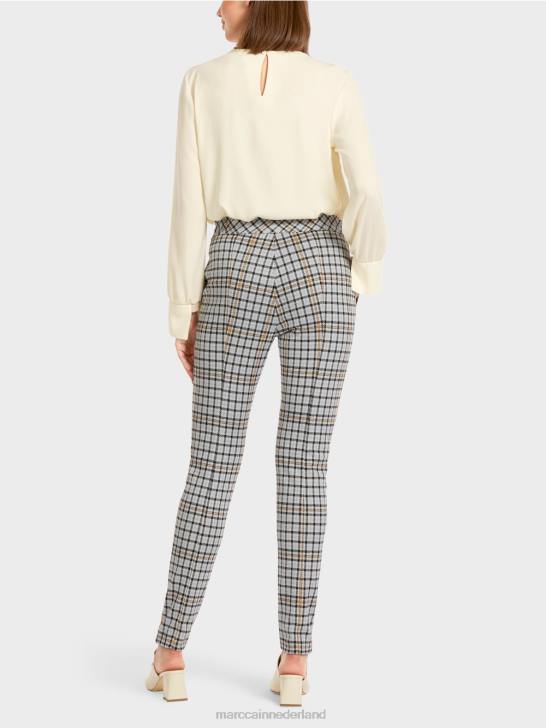 kleding sfeervol blauw 464J735 geruite broek met bies aan de zijkant Marc Cain