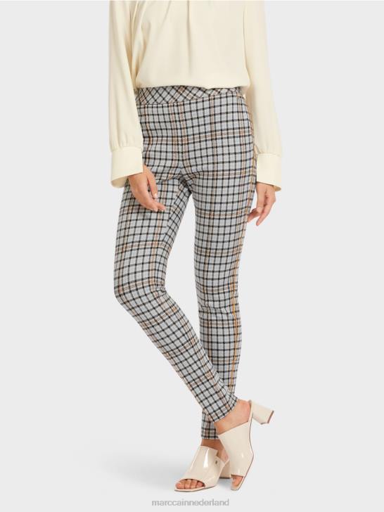 kleding sfeervol blauw 464J735 geruite broek met bies aan de zijkant Marc Cain