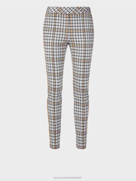 kleding sfeervol blauw 464J735 geruite broek met bies aan de zijkant Marc Cain