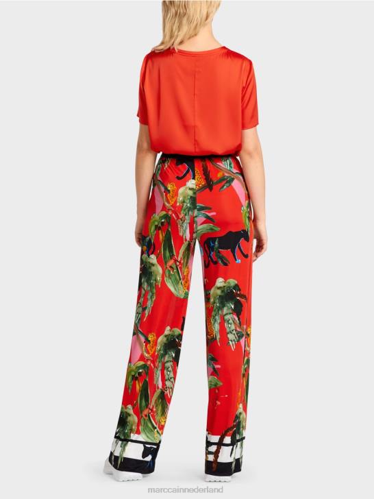 kleding vuur rood 464J666 warrington broek met tropische print Marc Cain