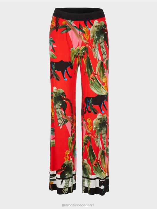 kleding vuur rood 464J666 warrington broek met tropische print Marc Cain