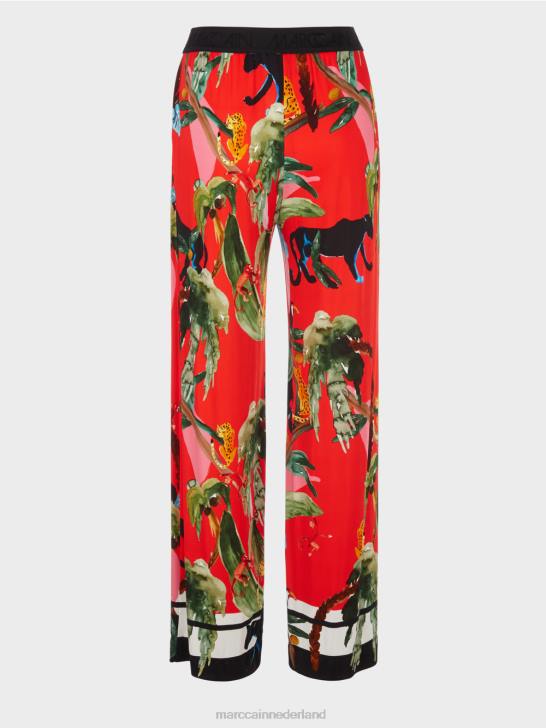 kleding vuur rood 464J666 warrington broek met tropische print Marc Cain