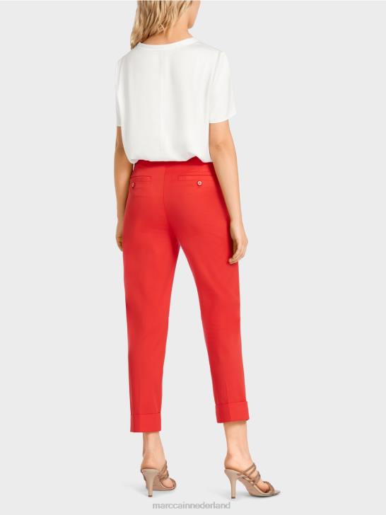 kleding vuur rood 464J677 franca broek met plooi en manchet Marc Cain