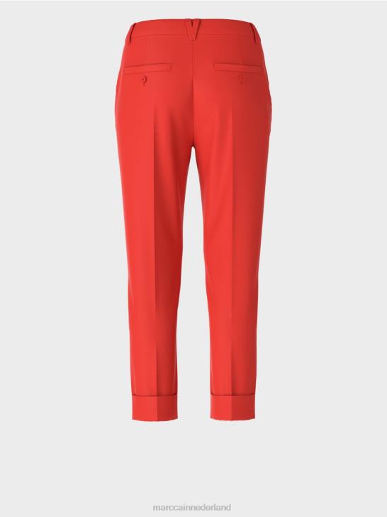 kleding vuur rood 464J677 franca broek met plooi en manchet Marc Cain