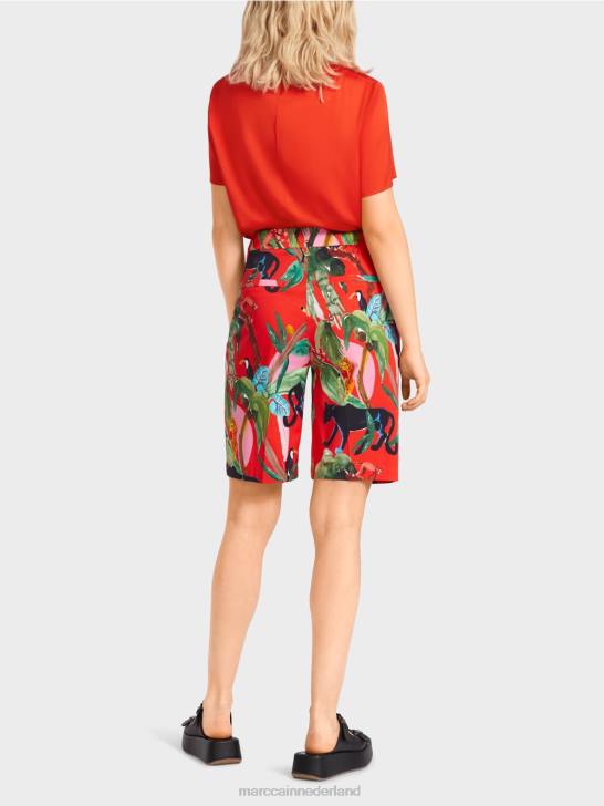 kleding vuur rood 464J681 Finieke short met tropisch motief Marc Cain