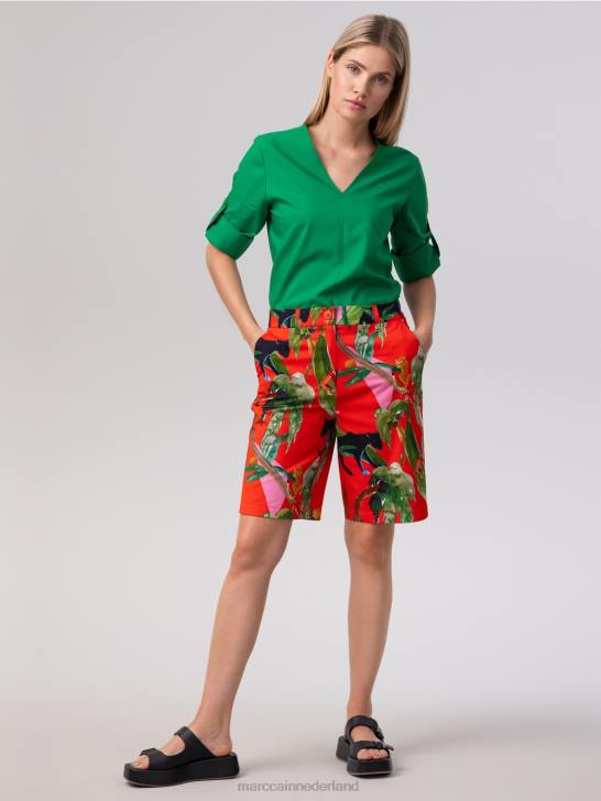 kleding vuur rood 464J681 Finieke short met tropisch motief Marc Cain
