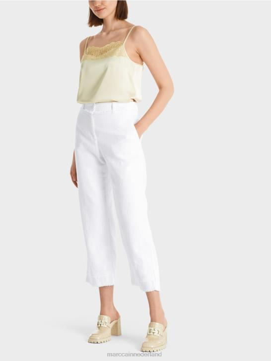 kleding wit 464J619 broek met franjes in linnenlook Marc Cain