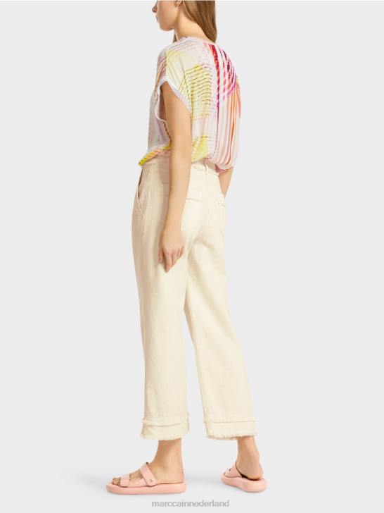 kleding zacht linnen 464J617 broek met franjes in linnenlook Marc Cain