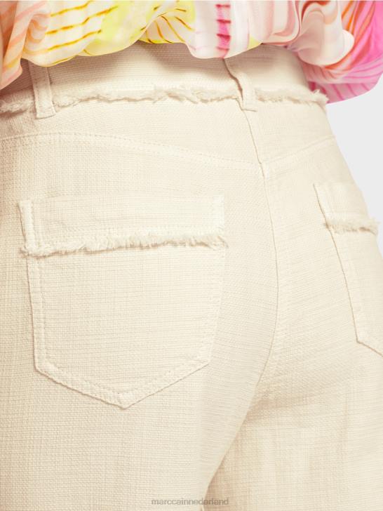 kleding zacht linnen 464J617 broek met franjes in linnenlook Marc Cain