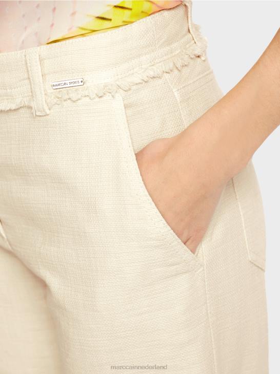 kleding zacht linnen 464J617 broek met franjes in linnenlook Marc Cain