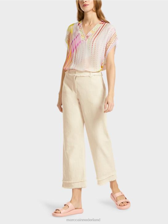 kleding zacht linnen 464J617 broek met franjes in linnenlook Marc Cain