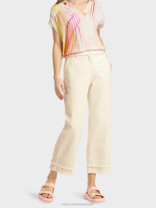 kleding zacht linnen 464J617 broek met franjes in linnenlook Marc Cain