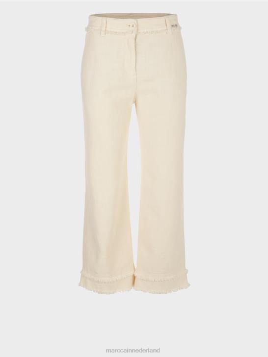 kleding zacht linnen 464J617 broek met franjes in linnenlook Marc Cain