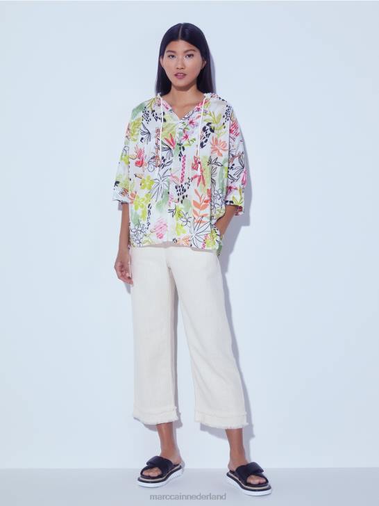 kleding zacht linnen 464J617 broek met franjes in linnenlook Marc Cain