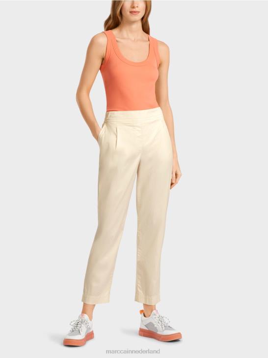 kleding zacht linnen 464J621 broek met plooien en elastische tailleband Marc Cain