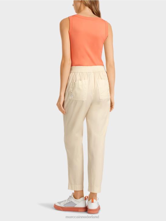 kleding zacht linnen 464J621 broek met plooien en elastische tailleband Marc Cain