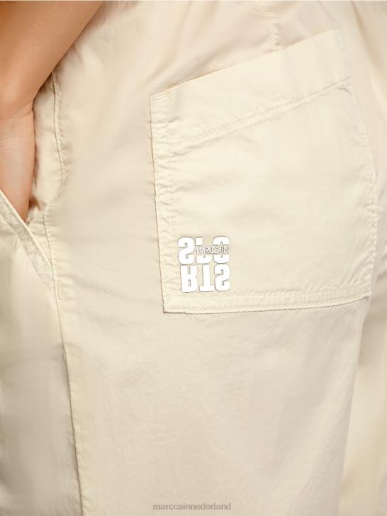 kleding zacht linnen 464J621 broek met plooien en elastische tailleband Marc Cain