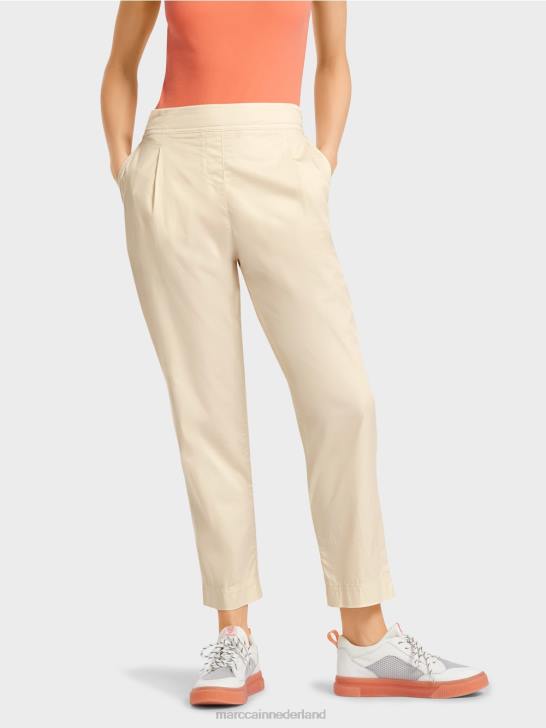 kleding zacht linnen 464J621 broek met plooien en elastische tailleband Marc Cain