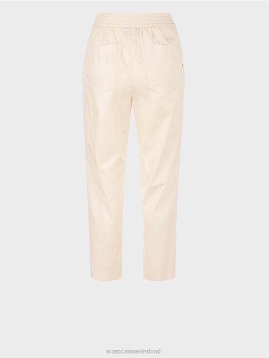 kleding zacht linnen 464J621 broek met plooien en elastische tailleband Marc Cain