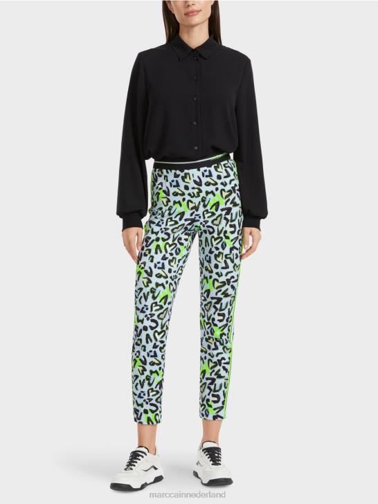 kleding zacht poederblauw 464J562 smalle broek sofia met all-over print Marc Cain