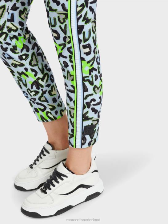 kleding zacht poederblauw 464J562 smalle broek sofia met all-over print Marc Cain