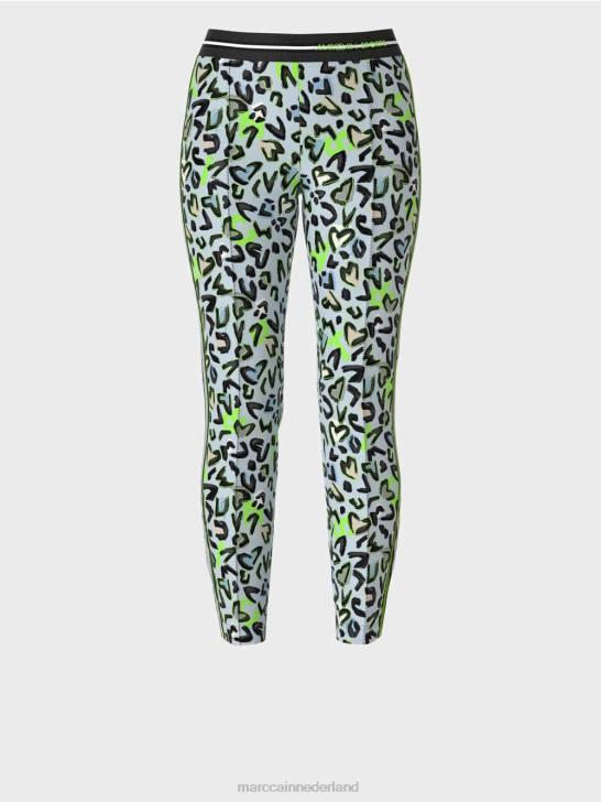 kleding zacht poederblauw 464J562 smalle broek sofia met all-over print Marc Cain