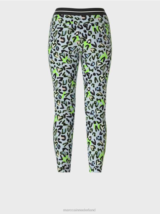 kleding zacht poederblauw 464J562 smalle broek sofia met all-over print Marc Cain