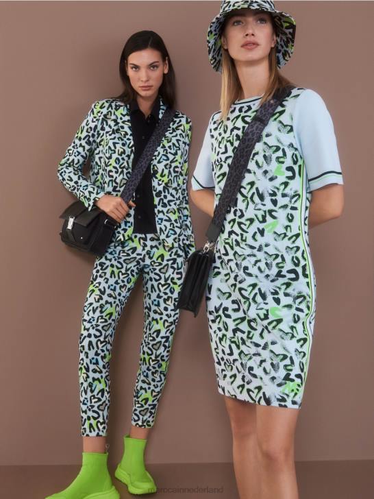 kleding zacht poederblauw 464J562 smalle broek sofia met all-over print Marc Cain