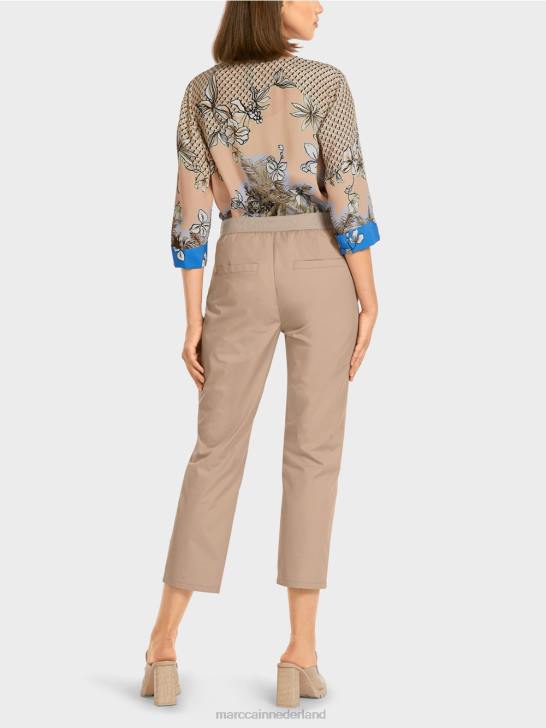 kleding zacht taupe 464J687 broek met elastische tailleband Marc Cain