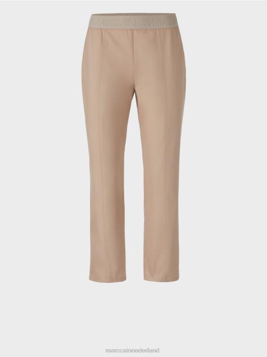 kleding zacht taupe 464J687 broek met elastische tailleband Marc Cain