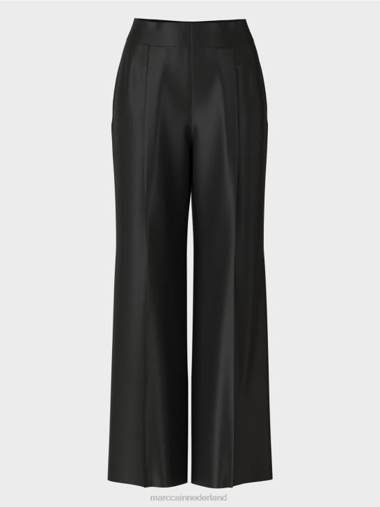 kleding zwart 464J526 geplooide wichita broek met wijde pijpen Marc Cain
