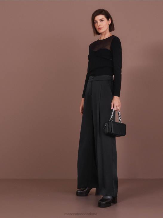 kleding zwart 464J526 geplooide wichita broek met wijde pijpen Marc Cain