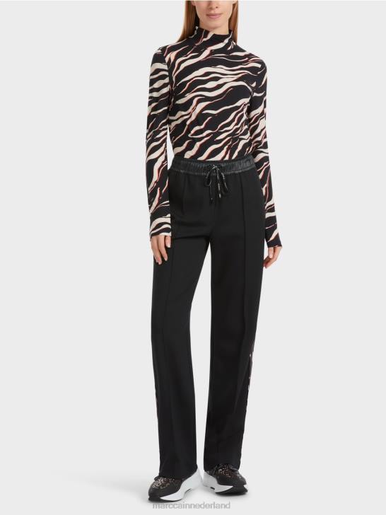 kleding zwart 464J535 brede jersey welby broek in joggingstijl Marc Cain