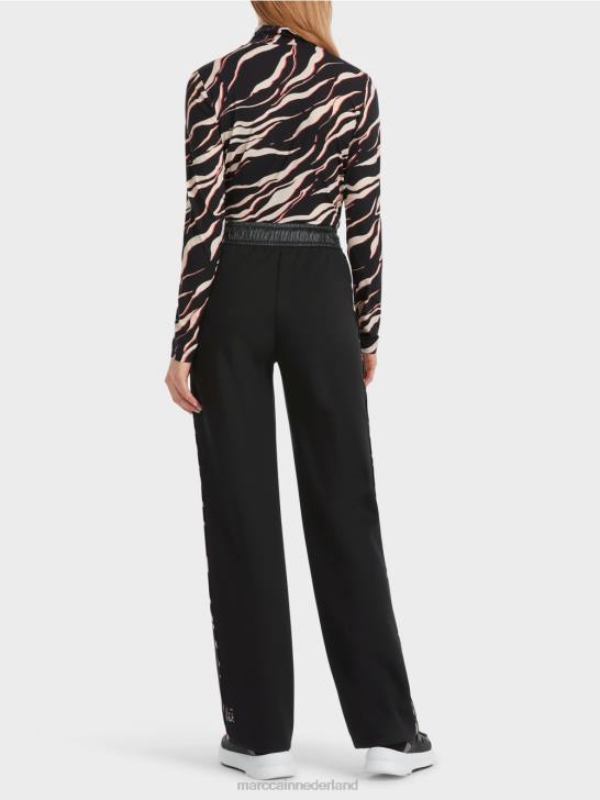kleding zwart 464J535 brede jersey welby broek in joggingstijl Marc Cain